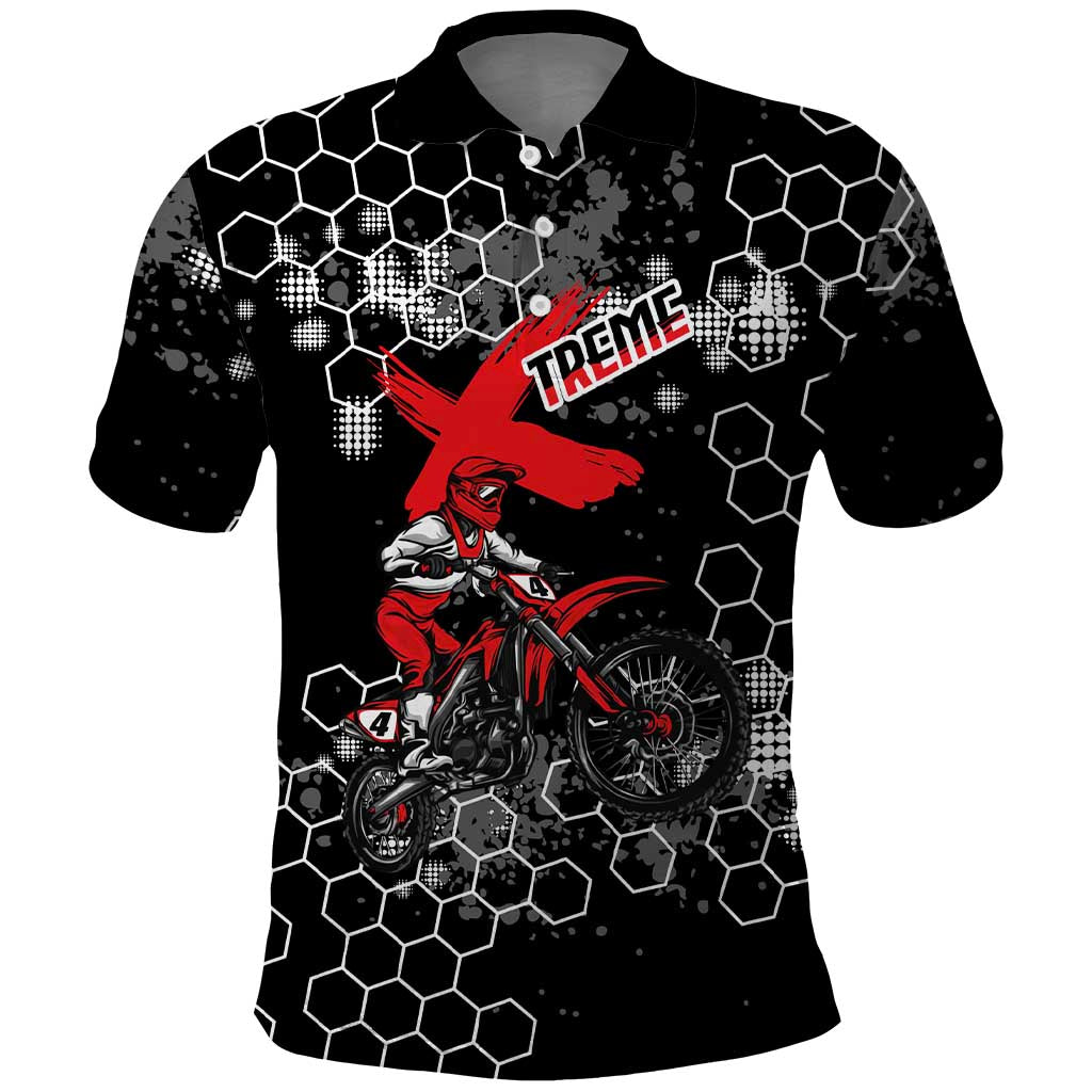 Custom Motocross Dirt Bike Polo Shirt with Red Rider and Honeycomb Grunge Design - Wonder Print Shop