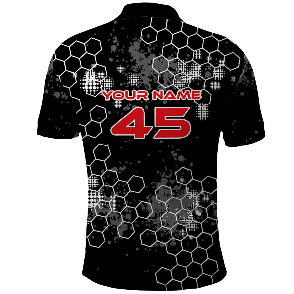 Custom Motocross Dirt Bike Polo Shirt with Red Rider and Honeycomb Grunge Design - Wonder Print Shop