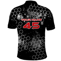 Custom Motocross Dirt Bike Polo Shirt with Red Rider and Honeycomb Grunge Design - Wonder Print Shop