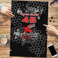 Custom Motocross Dirt Bike Puzzle with Red Rider and Honeycomb Grunge Design - Wonder Print Shop