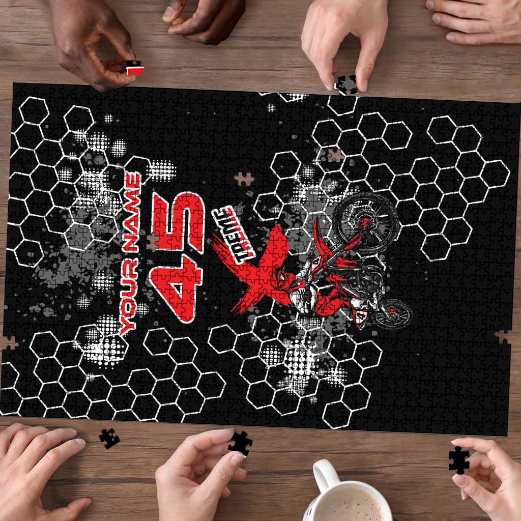 Custom Motocross Dirt Bike Puzzle with Red Rider and Honeycomb Grunge Design - Wonder Print Shop