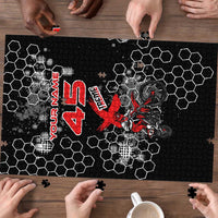 Custom Motocross Dirt Bike Puzzle with Red Rider and Honeycomb Grunge Design - Wonder Print Shop