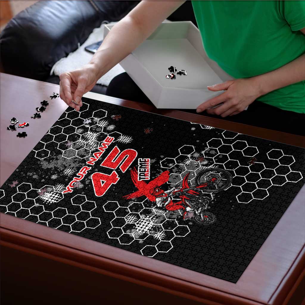 Custom Motocross Dirt Bike Puzzle with Red Rider and Honeycomb Grunge Design - Wonder Print Shop
