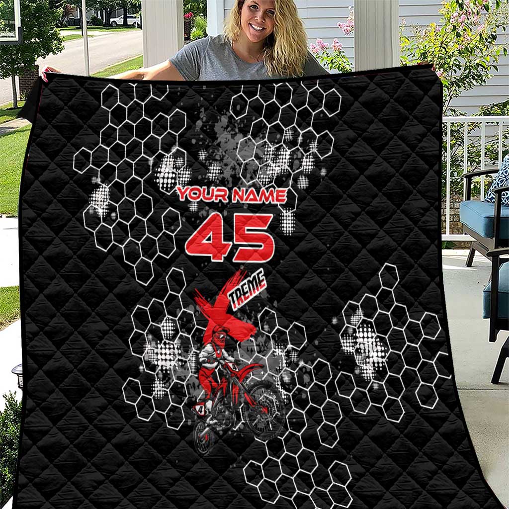 Custom Motocross Dirt Bike Quilt with Red Rider and Honeycomb Grunge Design - Wonder Print Shop