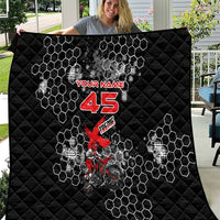 Custom Motocross Dirt Bike Quilt with Red Rider and Honeycomb Grunge Design - Wonder Print Shop