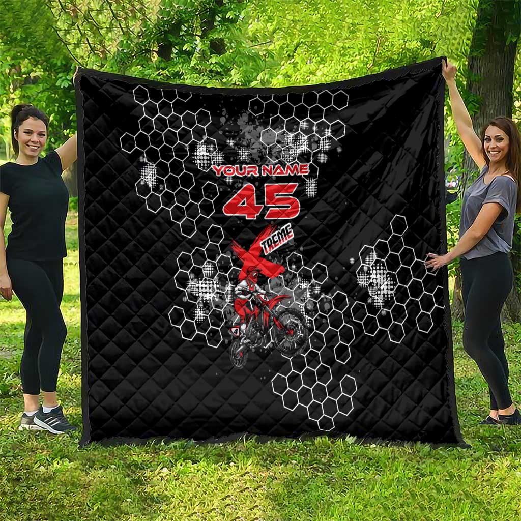 Custom Motocross Dirt Bike Quilt with Red Rider and Honeycomb Grunge Design - Wonder Print Shop
