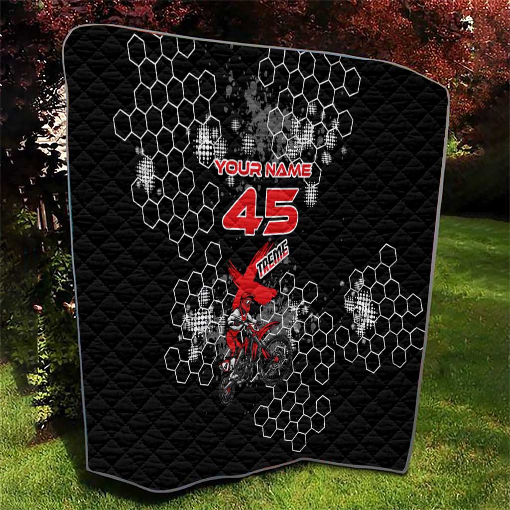 Custom Motocross Dirt Bike Quilt with Red Rider and Honeycomb Grunge Design - Wonder Print Shop