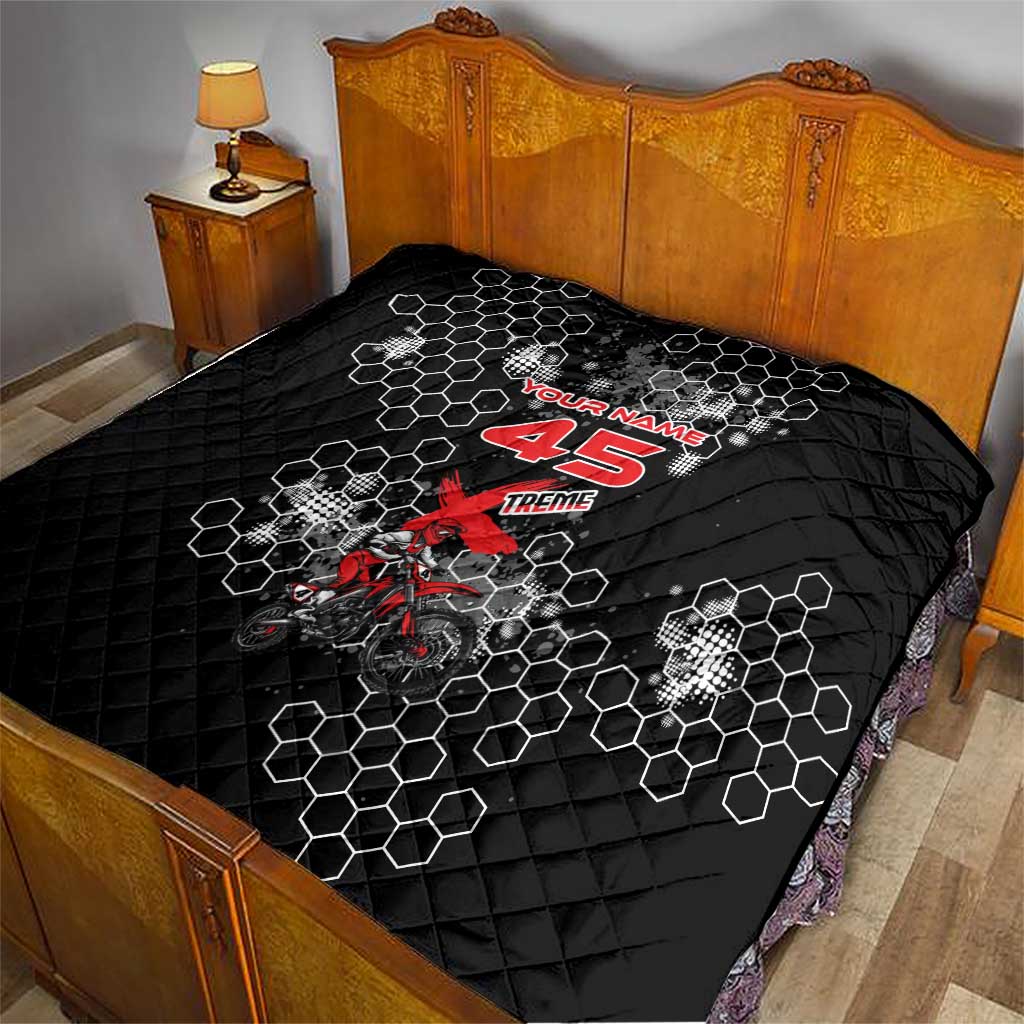 Custom Motocross Dirt Bike Quilt with Red Rider and Honeycomb Grunge Design - Wonder Print Shop