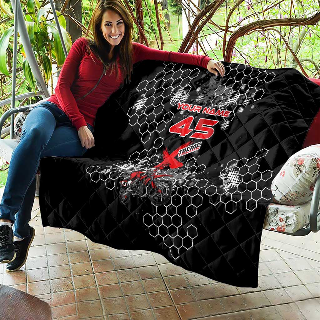 Custom Motocross Dirt Bike Quilt with Red Rider and Honeycomb Grunge Design - Wonder Print Shop
