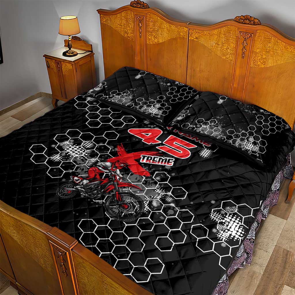 Custom Motocross Dirt Bike Quilt Bed Set with Red Rider and Honeycomb Grunge Design - Wonder Print Shop