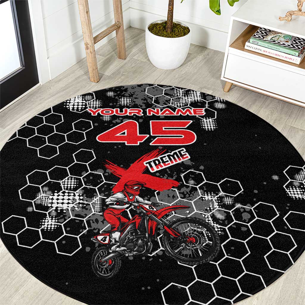 Custom Motocross Dirt Bike Round Carpet with Red Rider and Honeycomb Grunge Design - Wonder Print Shop
