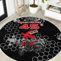Custom Motocross Dirt Bike Round Carpet with Red Rider and Honeycomb Grunge Design - Wonder Print Shop