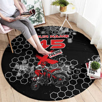 Custom Motocross Dirt Bike Round Carpet with Red Rider and Honeycomb Grunge Design - Wonder Print Shop