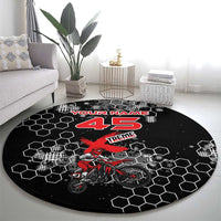 Custom Motocross Dirt Bike Round Carpet with Red Rider and Honeycomb Grunge Design - Wonder Print Shop