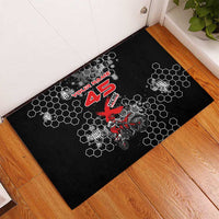 Custom Motocross Dirt Bike Rubber Doormat with Red Rider and Honeycomb Grunge Design - Wonder Print Shop