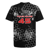 Custom Motocross Dirt Bike Rugby Jersey with Red Rider and Honeycomb Grunge Design - Wonder Print Shop