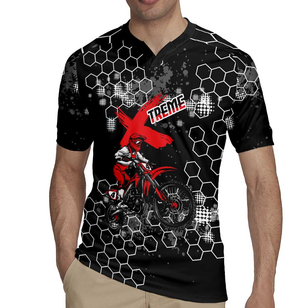 Custom Motocross Dirt Bike Rugby Jersey with Red Rider and Honeycomb Grunge Design - Wonder Print Shop