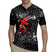 Custom Motocross Dirt Bike Rugby Jersey with Red Rider and Honeycomb Grunge Design - Wonder Print Shop