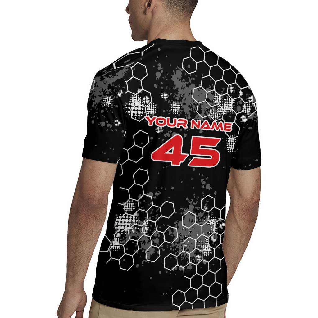 Custom Motocross Dirt Bike Rugby Jersey with Red Rider and Honeycomb Grunge Design - Wonder Print Shop