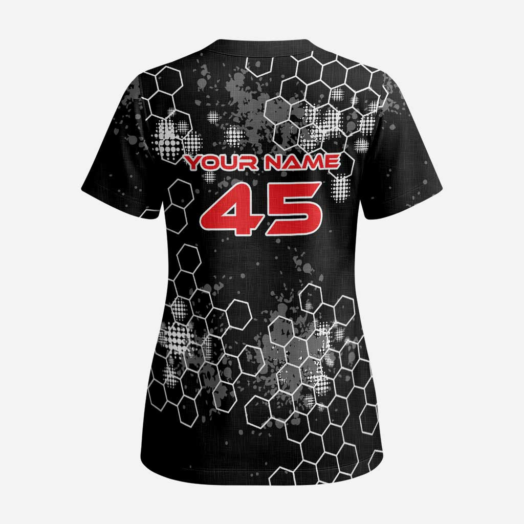 Custom Motocross Dirt Bike Scrub Top with Red Rider and Honeycomb Grunge Design - Wonder Print Shop