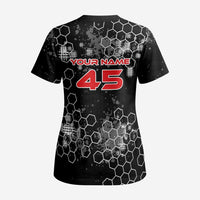 Custom Motocross Dirt Bike Scrub Top with Red Rider and Honeycomb Grunge Design - Wonder Print Shop