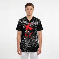 Custom Motocross Dirt Bike Scrub Top with Red Rider and Honeycomb Grunge Design - Wonder Print Shop