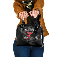 Custom Motocross Dirt Bike Shoulder Handbag with Red Rider and Honeycomb Grunge Design - Wonder Print Shop