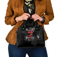 Custom Motocross Dirt Bike Shoulder Handbag with Red Rider and Honeycomb Grunge Design - Wonder Print Shop
