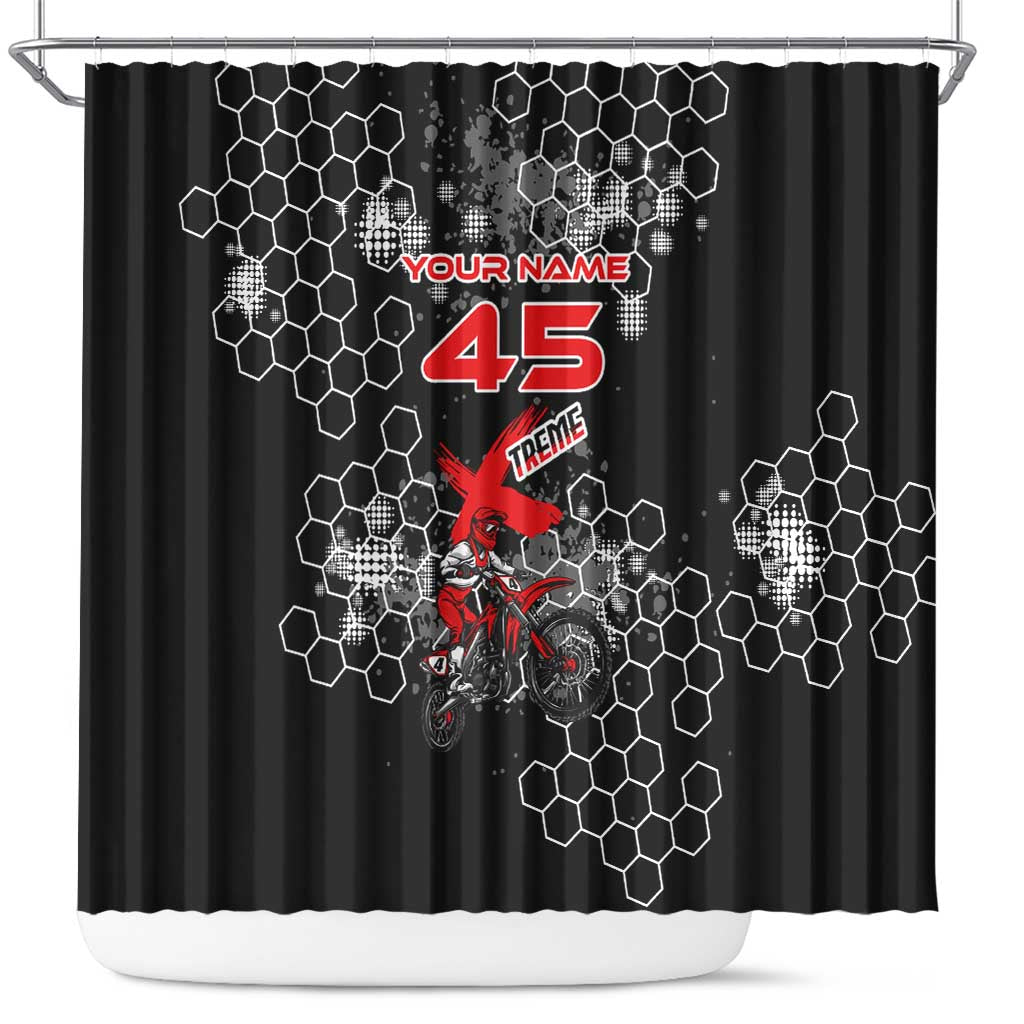 Custom Motocross Dirt Bike Shower Curtain with Red Rider and Honeycomb Grunge Design - Wonder Print Shop