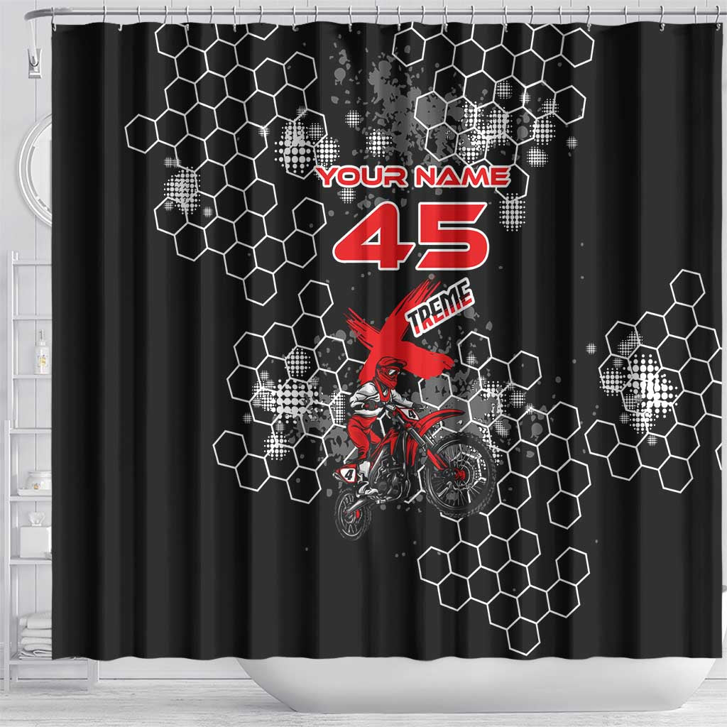 Custom Motocross Dirt Bike Shower Curtain with Red Rider and Honeycomb Grunge Design - Wonder Print Shop