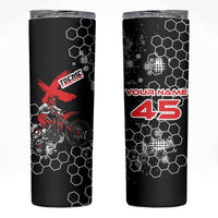 Custom Motocross Dirt Bike Skinny Tumbler with Red Rider and Honeycomb Grunge Design - Wonder Print Shop