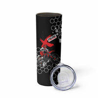 Custom Motocross Dirt Bike Skinny Tumbler with Red Rider and Honeycomb Grunge Design - Wonder Print Shop