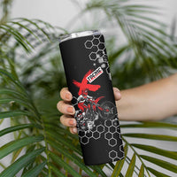 Custom Motocross Dirt Bike Skinny Tumbler with Red Rider and Honeycomb Grunge Design - Wonder Print Shop