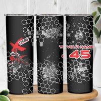 Custom Motocross Dirt Bike Skinny Tumbler with Red Rider and Honeycomb Grunge Design - Wonder Print Shop