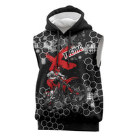 Custom Motocross Dirt Bike Sleeveless Hoodie with Red Rider and Honeycomb Grunge Design - Wonder Print Shop