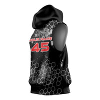 Custom Motocross Dirt Bike Sleeveless Hoodie with Red Rider and Honeycomb Grunge Design - Wonder Print Shop
