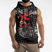 Custom Motocross Dirt Bike Sleeveless Hoodie with Red Rider and Honeycomb Grunge Design - Wonder Print Shop