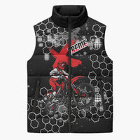 Custom Motocross Dirt Bike Sleeveless Puffer Jacket with Red Rider and Honeycomb Grunge Design - Wonder Print Shop