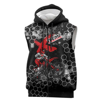 Custom Motocross Dirt Bike Sleeveless Zip Hoodie with Red Rider and Honeycomb Grunge Design - Wonder Print Shop