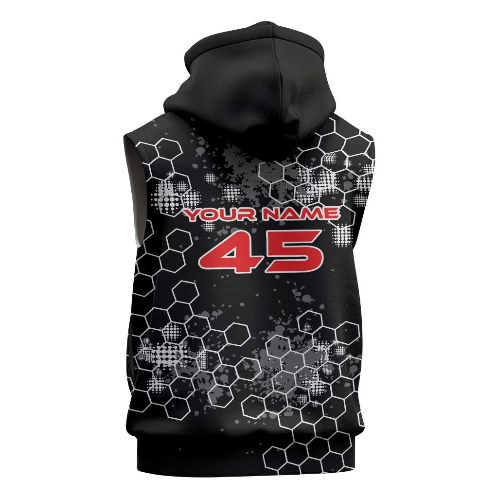 Custom Motocross Dirt Bike Sleeveless Zip Hoodie with Red Rider and Honeycomb Grunge Design - Wonder Print Shop
