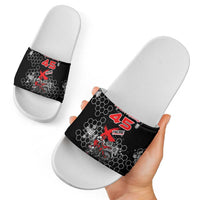Custom Motocross Dirt Bike Slide Sandals with Red Rider and Honeycomb Grunge Design - Wonder Print Shop