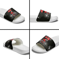 Custom Motocross Dirt Bike Slide Sandals with Red Rider and Honeycomb Grunge Design - Wonder Print Shop