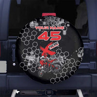 Custom Motocross Dirt Bike Spare Tire Cover with Red Rider and Honeycomb Grunge Design - Wonder Print Shop