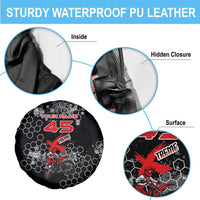 Custom Motocross Dirt Bike Spare Tire Cover with Red Rider and Honeycomb Grunge Design - Wonder Print Shop