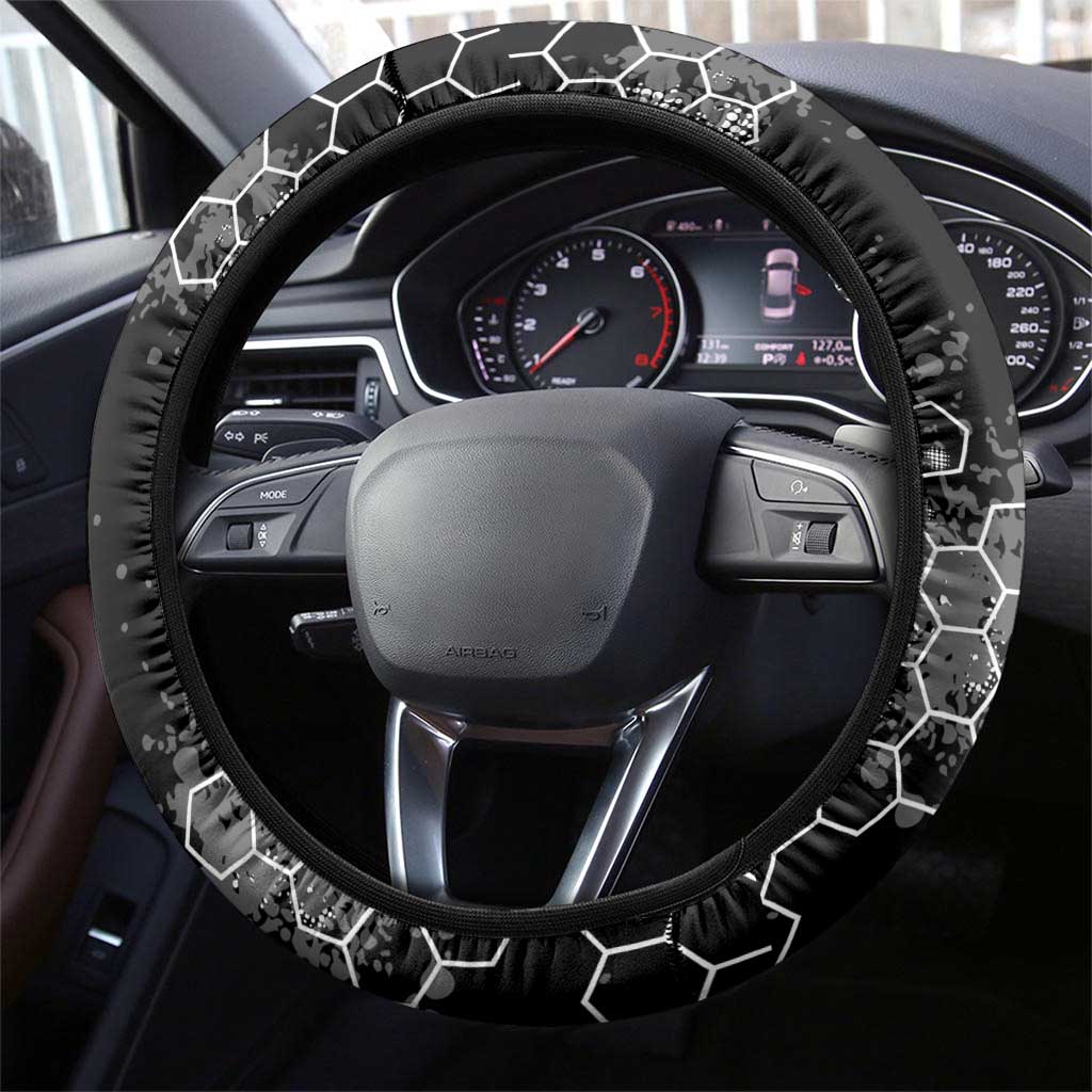 Motocross Dirt Bike Steering Wheel Cover with Red Rider and Honeycomb Grunge Design - Wonder Print Shop