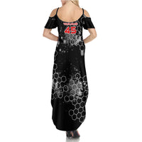 Custom Motocross Dirt Bike Summer Maxi Dress with Red Rider and Honeycomb Grunge Design - Wonder Print Shop