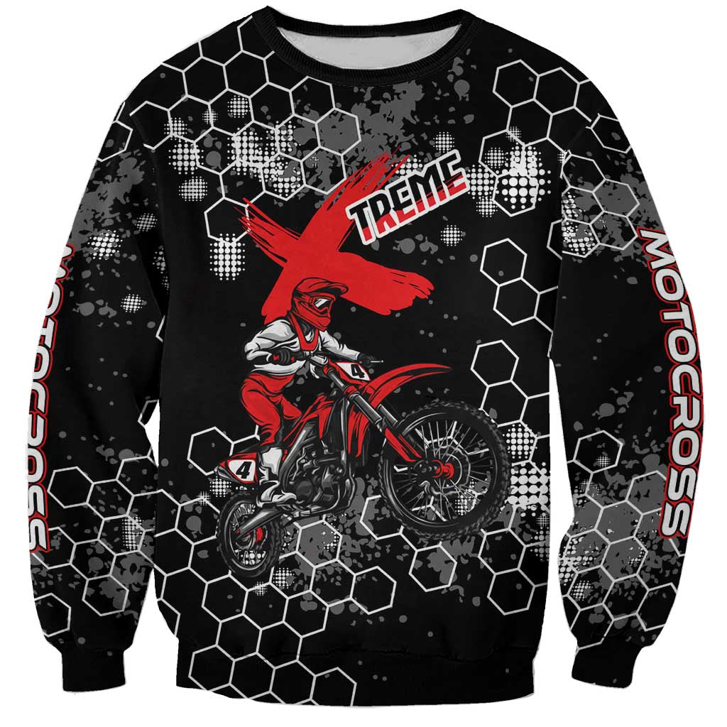 Custom Motocross Dirt Bike Sweatshirt with Red Rider and Honeycomb Grunge Design - Wonder Print Shop
