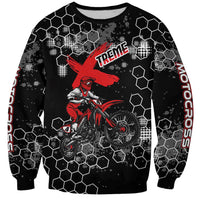 Custom Motocross Dirt Bike Sweatshirt with Red Rider and Honeycomb Grunge Design - Wonder Print Shop