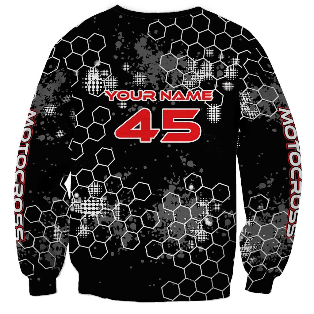 Custom Motocross Dirt Bike Sweatshirt with Red Rider and Honeycomb Grunge Design - Wonder Print Shop