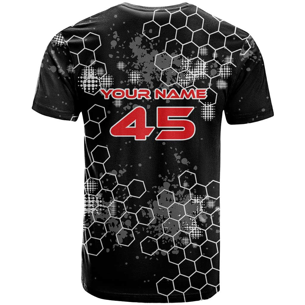 Custom Motocross Dirt Bike T Shirt with Red Rider and Honeycomb Grunge Design - Wonder Print Shop
